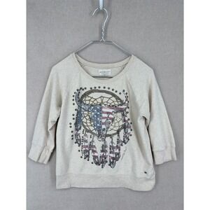 Denim Supply Ralph Lauren Sweatshirt Womens S Beige Dreamcatcher Skull Studded